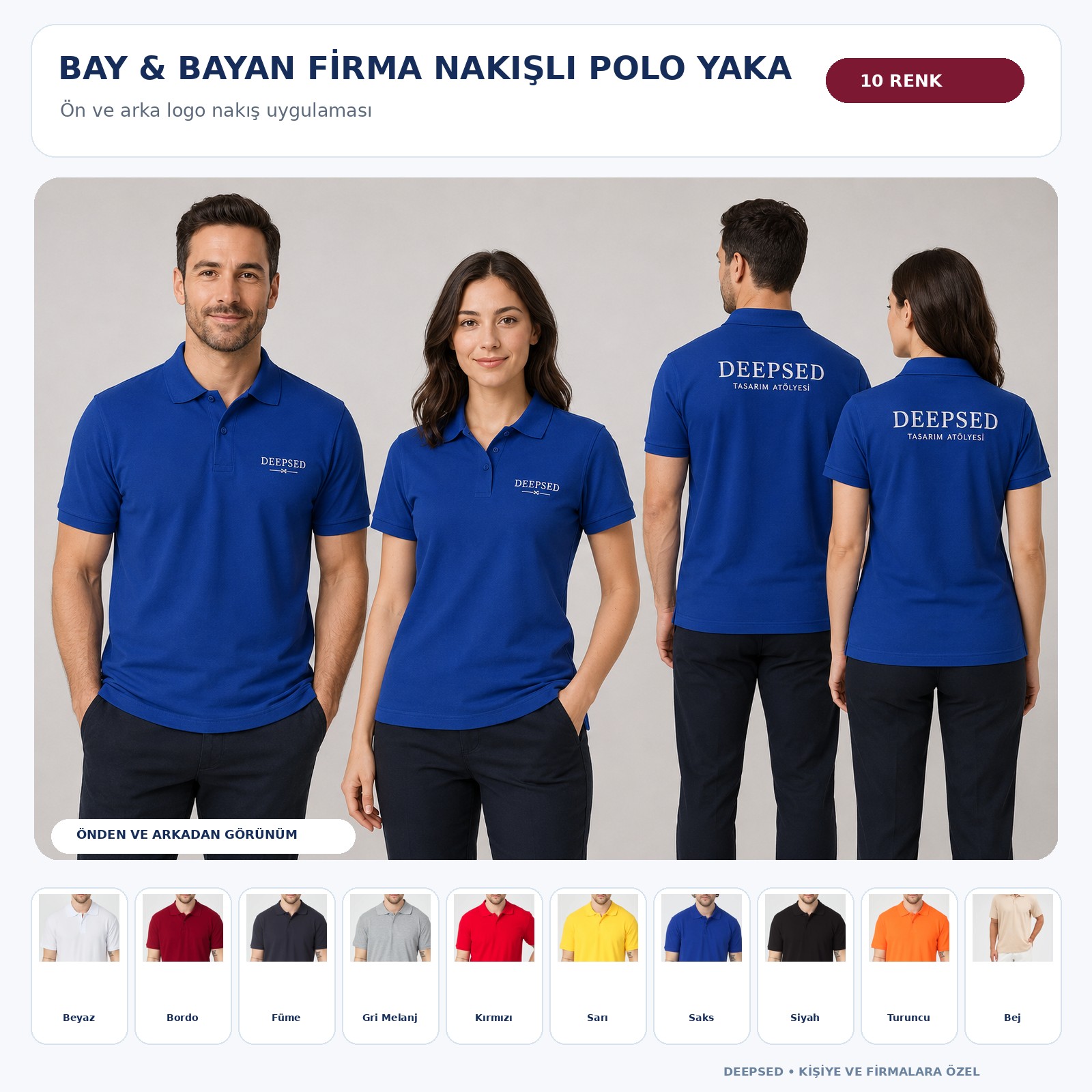 Bay Bayan Firma Logolu Nakışlı Polo Yaka Tişört – %100 Pamuk
