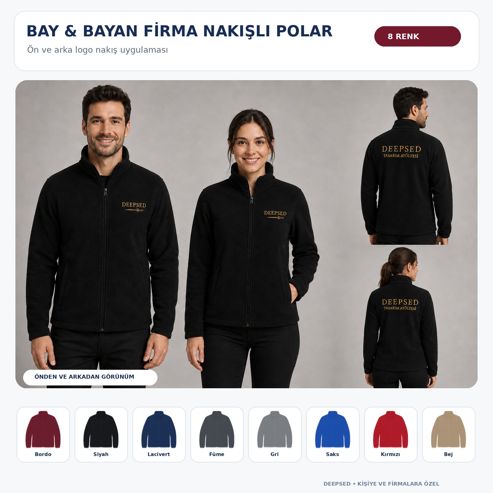 BAY & BAYAN FİRMA NAKIŞLI POLAR – ÖN VE ARKA LOGO UYGULAMALI